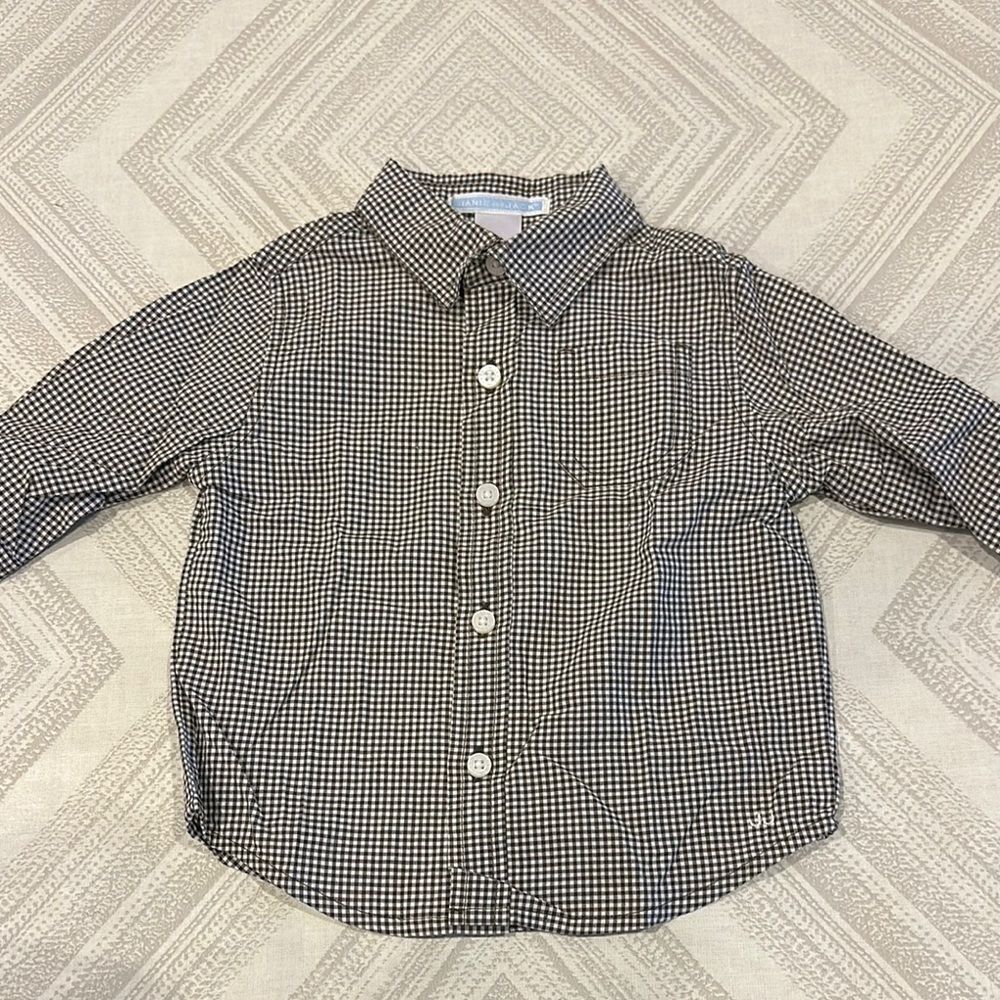 Janie and Jack Baby Boy ClassicāCheckered Brown & White Button Down Shirt
